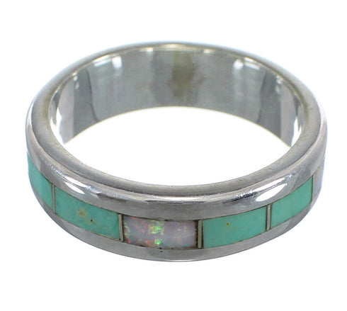 Southwest Turquoise Opal Inlay Sterling Silver Ring Size 8-1/4 RX57492
